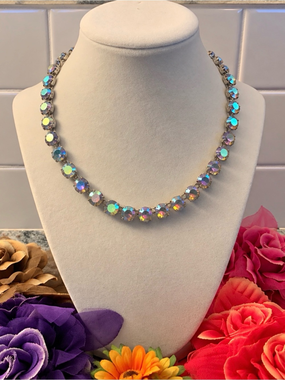 Albert Weiss Iridescent Crystal Tennis Necklace